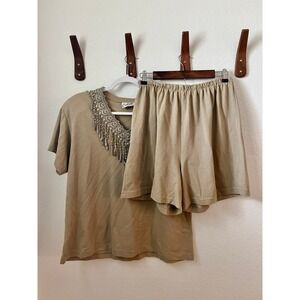 Colon Lace Fringe Top & Elastic Waist Shorts Womens‎ XXL Two Piece Lounge Set